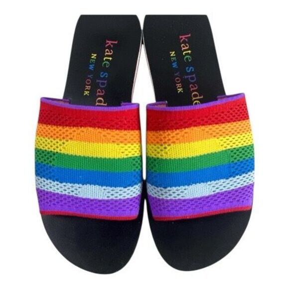 Kate Spade SPECTRUM Rainbow Intarsia-Knit Slide Sandals Women Size 9 B Purple - Picture 7 of 11